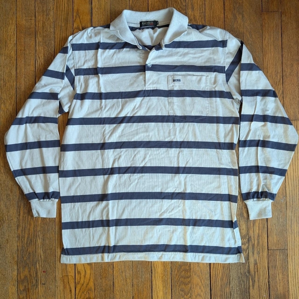 Vintage Hugo Boss Striped Long Sleeve Polo Shirt
